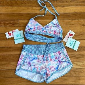 Girls Athleta Bikini top with shorts -reversible top